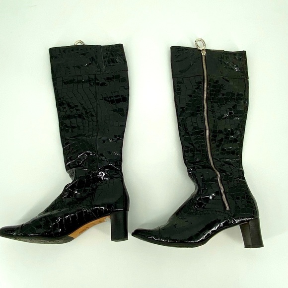 Brighton Torch Black Patent Leather Tall Boots Size 7.5 Heeled Full Zip Silver - Picture 2 of 4